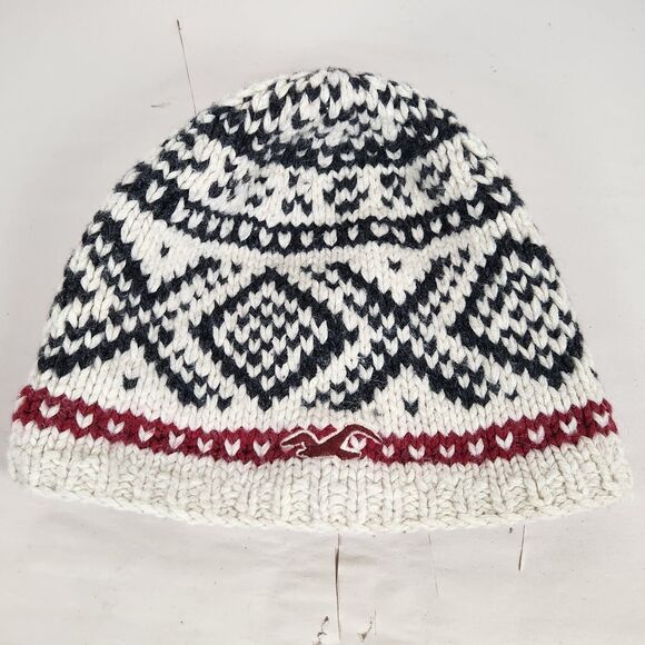 Hollister Chunky Knit Beanie Hat Wool Cotton Blend  Vintage winter geometric - Picture 1 of 9